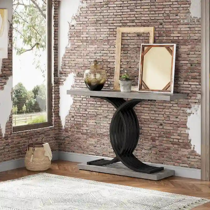 Tavolo consolle moderno da 40, tavolo da ingresso effetto marmo per atrio