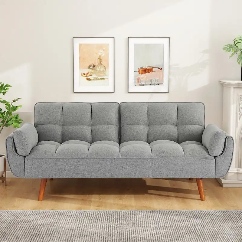 Divano letto futon da 75.39 IN., divano imbottito trasformabile con schienale reclinabile e trapuntato, diviso per la funzione letto