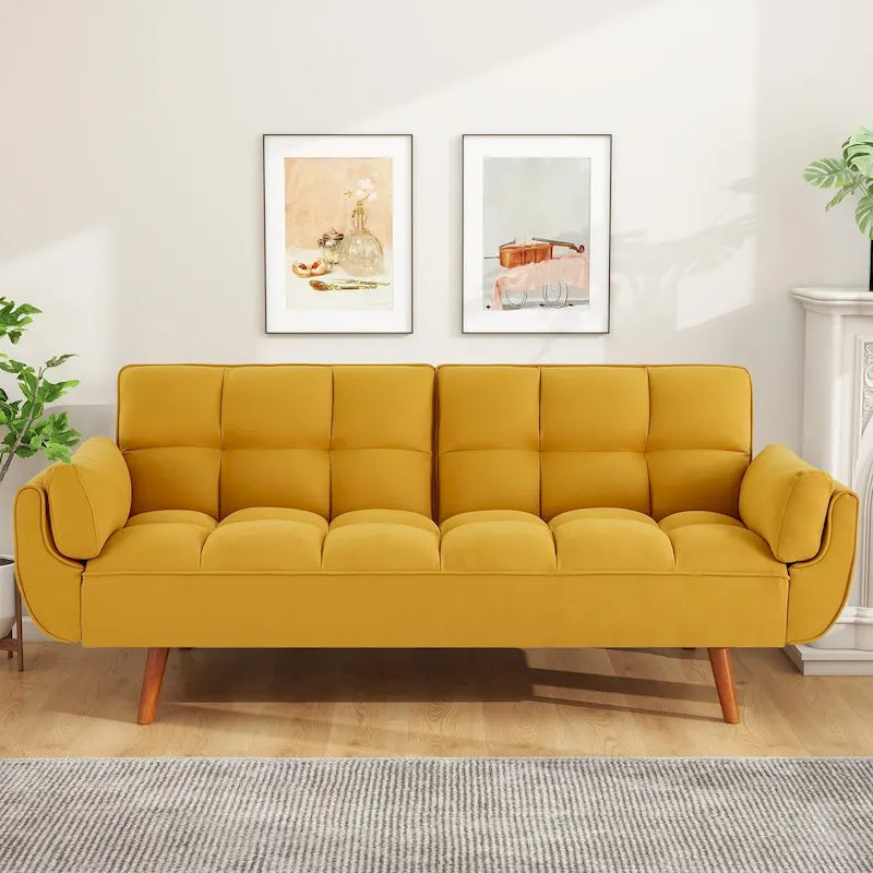 Divano letto futon da 75.39 IN., divano imbottito trasformabile con schienale reclinabile e trapuntato, diviso per la funzione letto
