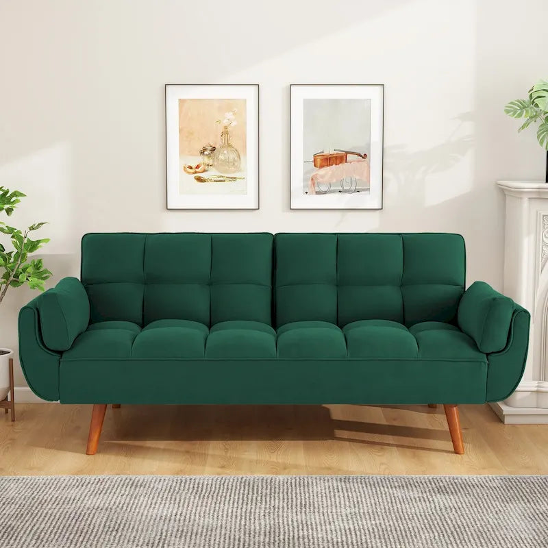 Divano letto futon da 75.39 IN., divano imbottito trasformabile con schienale reclinabile e trapuntato, diviso per la funzione letto