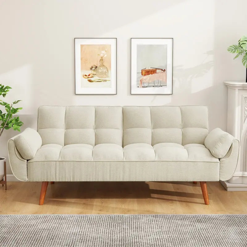 Divano letto futon da 75.39 IN., divano imbottito trasformabile con schienale reclinabile e trapuntato, diviso per la funzione letto