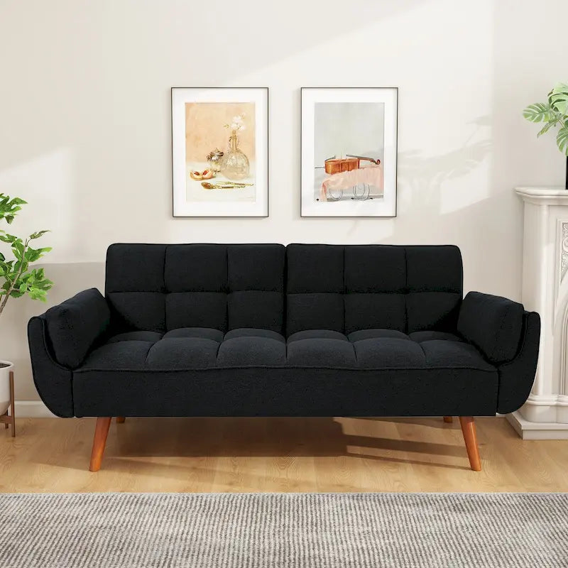 Divano letto futon da 75.39 IN., divano imbottito trasformabile con schienale reclinabile e trapuntato, diviso per la funzione letto