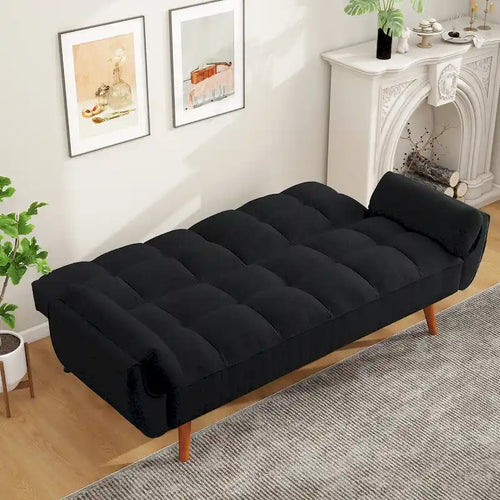 Divano letto futon da 75.39 IN., divano imbottito trasformabile con schienale reclinabile e trapuntato, diviso per la funzione letto