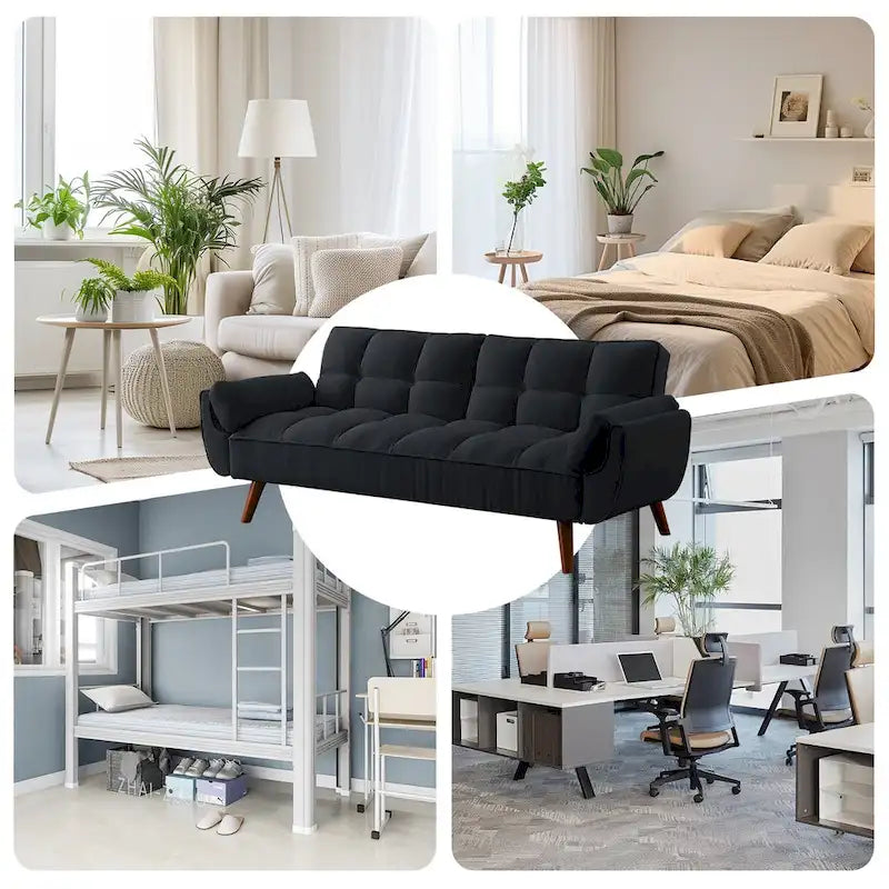 Divano letto futon da 75.39 IN., divano imbottito trasformabile con schienale reclinabile e trapuntato, diviso per la funzione letto