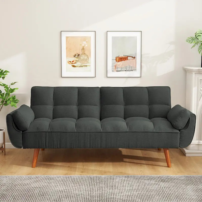 Divano letto futon da 75.39 IN., divano imbottito trasformabile con schienale reclinabile e trapuntato, diviso per la funzione letto