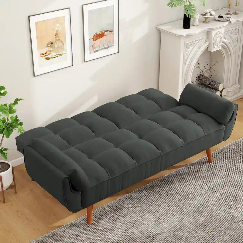 Divano letto futon da 75.39 IN., divano imbottito trasformabile con schienale reclinabile e trapuntato, diviso per la funzione letto