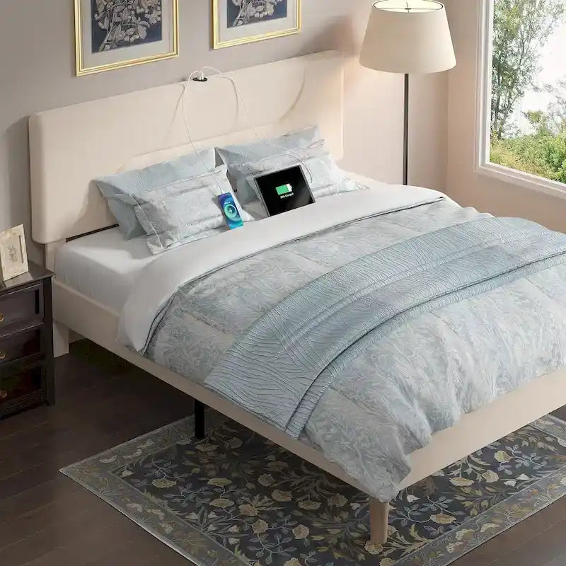 Struttura letto a piattaforma con stazioni di ricarica e luci LED, robuste doghe in legno, non richiede rete