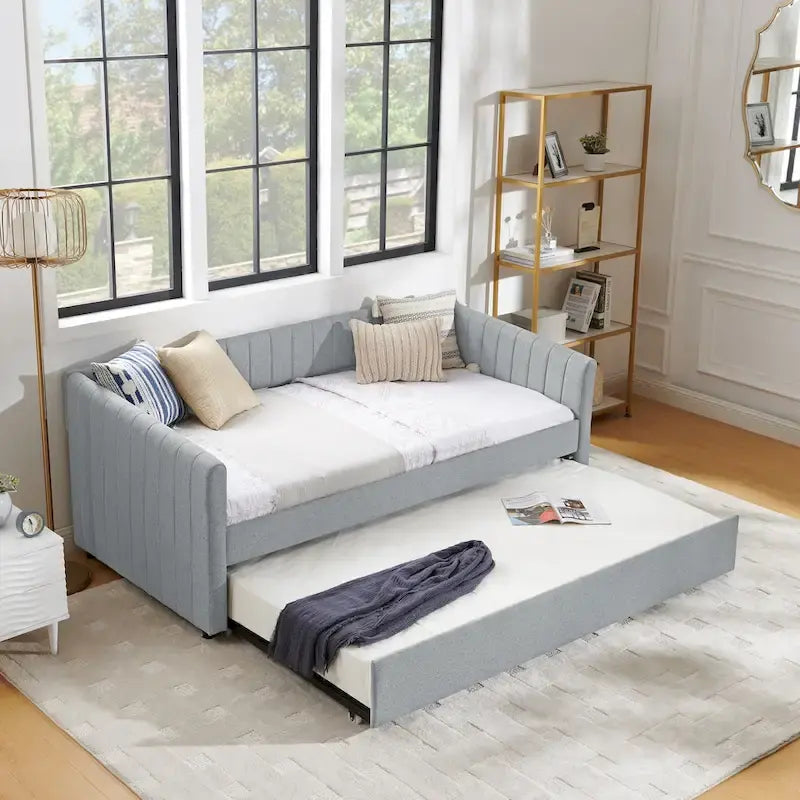 Divano letto singolo in lino con letto estraibile e righe verticali - portata 500LB