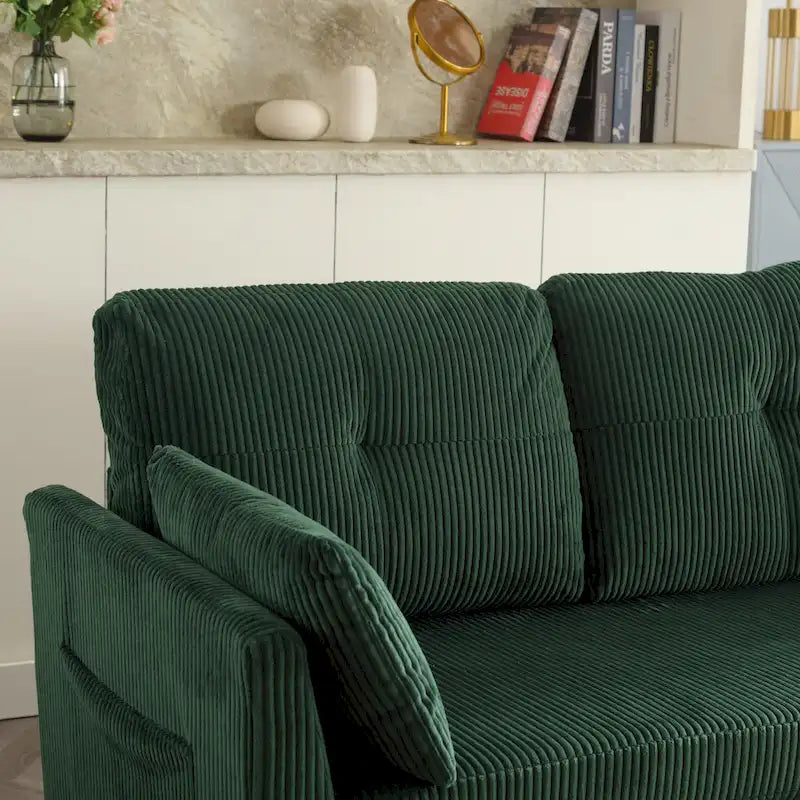 Zielona modułowa sofa narożna 3-osobowa o długości 81,1 z odwracalnym szezlongiem i schowkiem, rozkładana sofa z miękkiego aksamitu do salonu