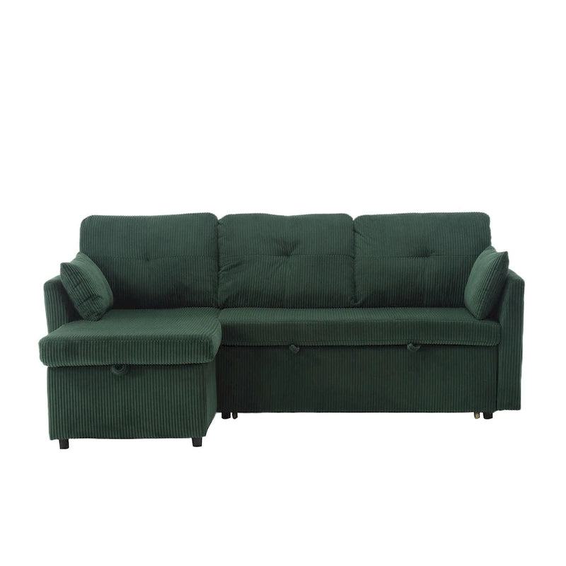 Zielona modułowa sofa narożna 3-osobowa o długości 81,1 z odwracalnym szezlongiem i schowkiem, rozkładana sofa z miękkiego aksamitu do salonu