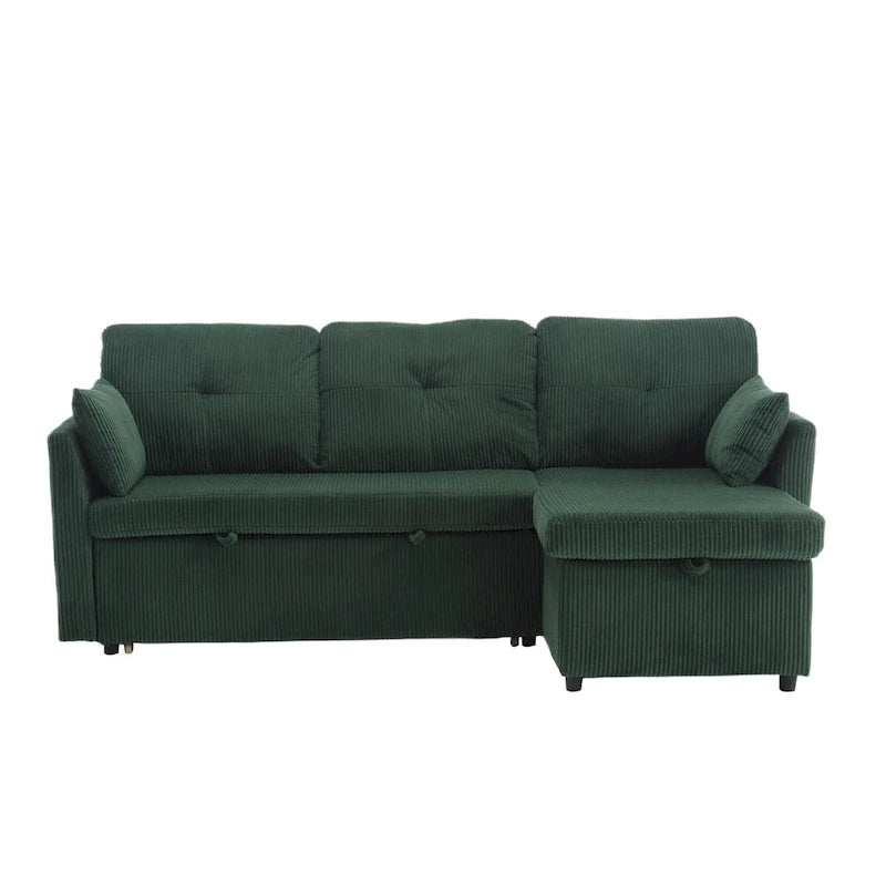 Zielona modułowa sofa narożna 3-osobowa o długości 81,1 z odwracalnym szezlongiem i schowkiem, rozkładana sofa z miękkiego aksamitu do salonu