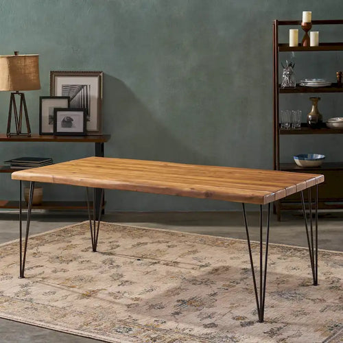 Tavolo da pranzo in legno di acacia da 72 pollici - finitura teak + metallo rustico