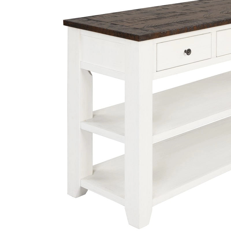 Tavolo consolle con piano in legno massello di pino da 48, moderno tavolino laterale da ingresso o divano con 3 cassetti contenitori e 2 ripiani. Facile da montare