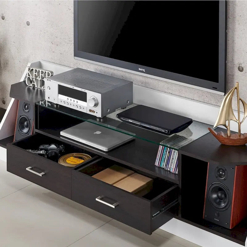 Consolle TV bianca contemporanea da 70 pollici in vetro con spazio contenitivo multifunzionale