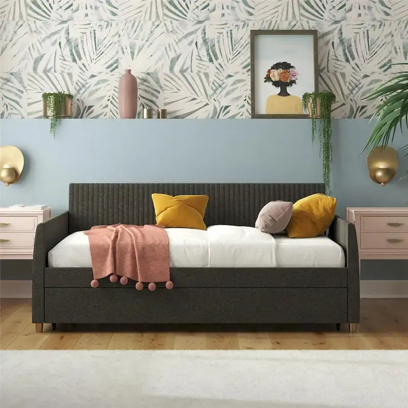 Letto da giorno singolo imbottito con letto estraibile