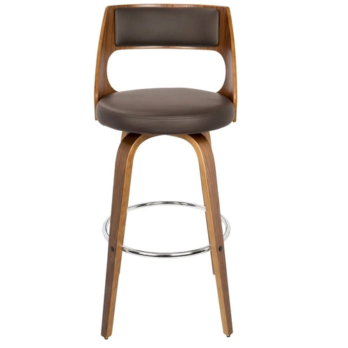 Sgabello da bar ad altezza fissa da 30 con gambe in legno curvato e poggiapiedi rotondo (set da 2)