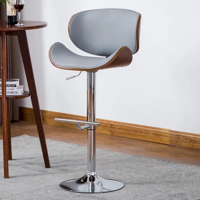 Modern Swivel Walnut Bentwood Adjustable Height Bar Stool