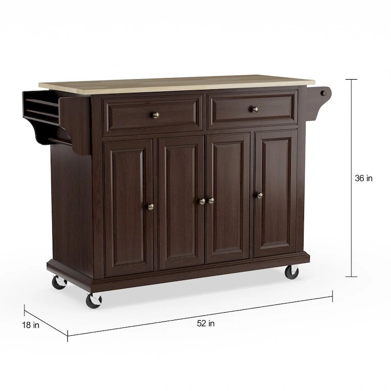 Kuchenny wózek/wyspa z mahoniu w rozmiarze full - 18d x 51.5w x 36h