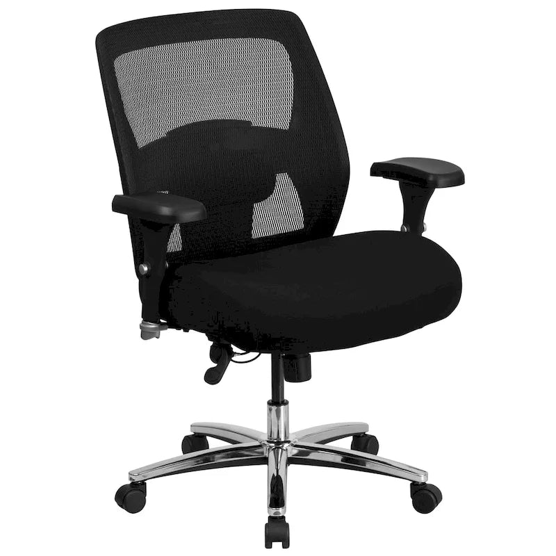 Ergonomiczny fotel biurowy z siatki do intensywnego użytkowania 24/7, dla osób wysokich i o większej wadze, o nośności 500 lb