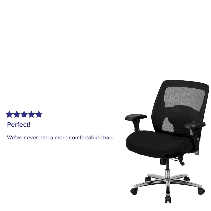 Ergonomiczny fotel biurowy z siatki do intensywnego użytkowania 24/7, dla osób wysokich i o większej wadze, o nośności 500 lb