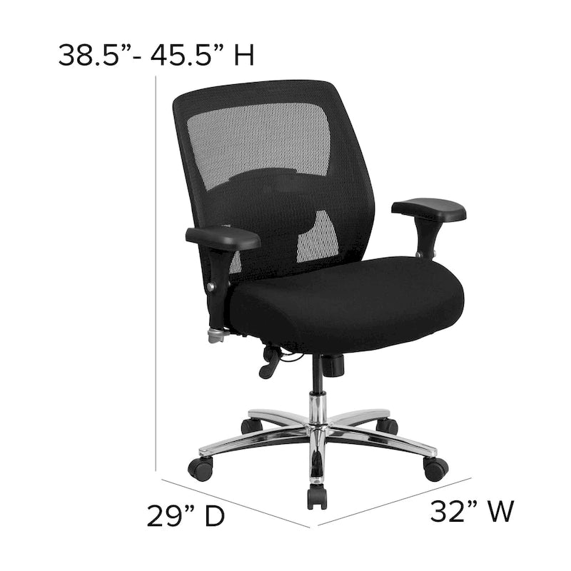 Ergonomiczny fotel biurowy z siatki do intensywnego użytkowania 24/7, dla osób wysokich i o większej wadze, o nośności 500 lb