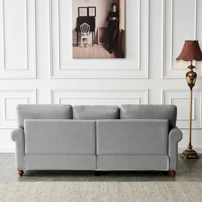 Dwuosobowa sofa ze schowkiem, tapicerowana tkaniną lnianą (beżowa)