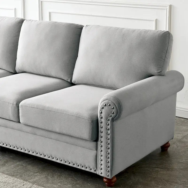 Dwuosobowa sofa ze schowkiem, tapicerowana tkaniną lnianą (beżowa)