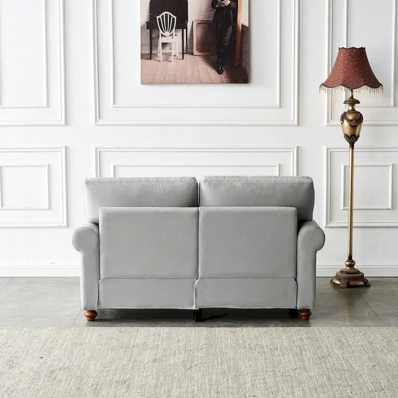 Dwuosobowa sofa ze schowkiem, tapicerowana tkaniną lnianą (beżowa)