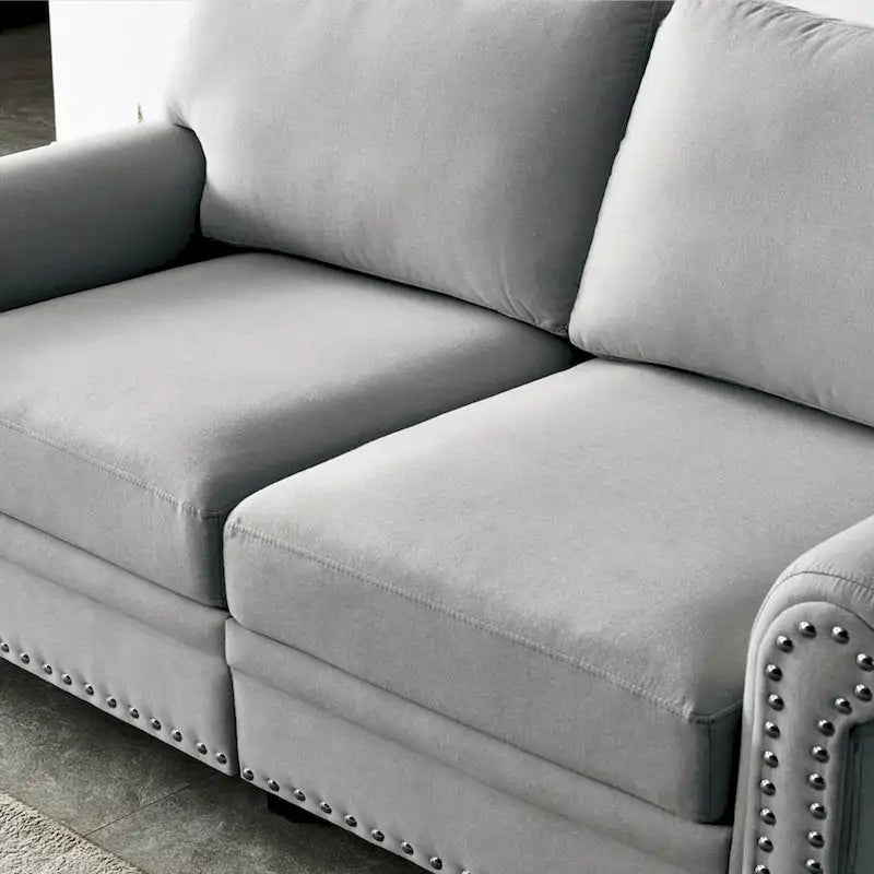 Dwuosobowa sofa ze schowkiem, tapicerowana tkaniną lnianą (beżowa)