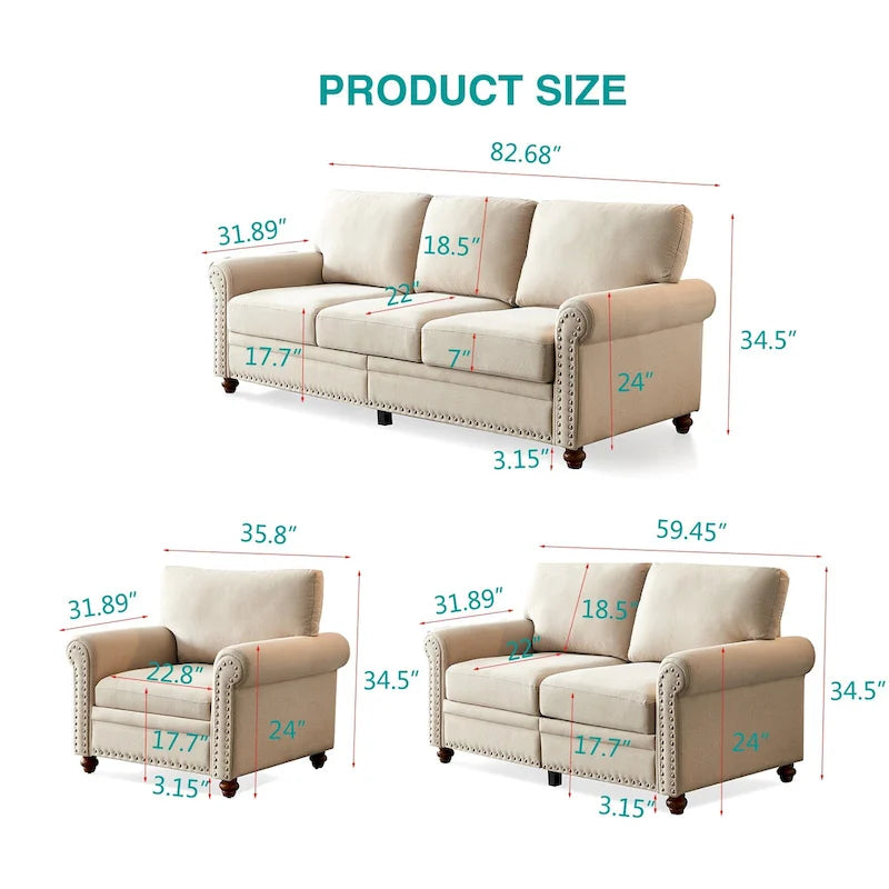 Dwuosobowa sofa ze schowkiem, tapicerowana tkaniną lnianą (beżowa)