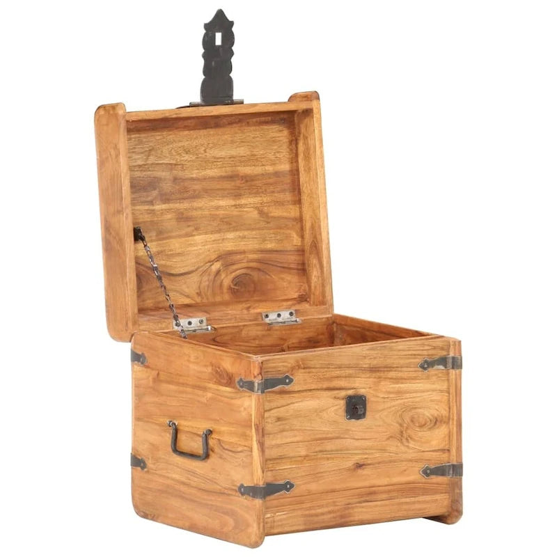 Kufer ze schowkiem i zatrzaskiem do sypialni, z litego drewna akacjowego - 15,7x15,7x15,7 (W x D x H)