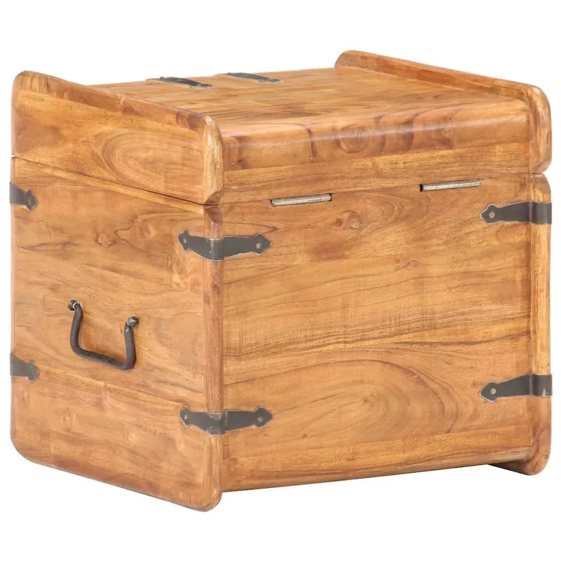 Kufer ze schowkiem i zatrzaskiem do sypialni, z litego drewna akacjowego - 15,7x15,7x15,7 (W x D x H)