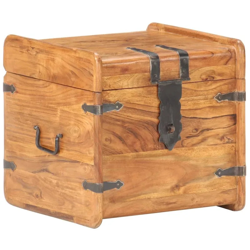 Kufer ze schowkiem i zatrzaskiem do sypialni, z litego drewna akacjowego - 15,7x15,7x15,7 (W x D x H)