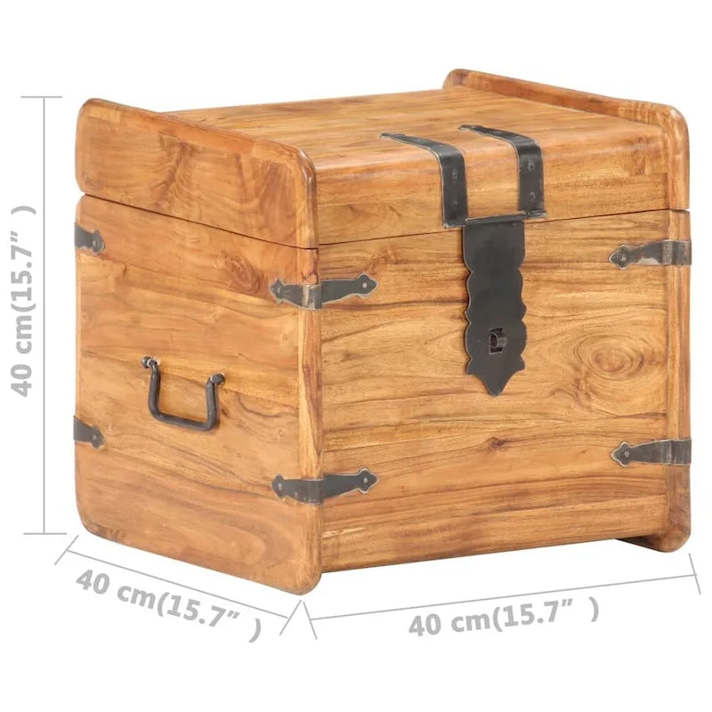 Kufer ze schowkiem i zatrzaskiem do sypialni, z litego drewna akacjowego - 15,7x15,7x15,7 (W x D x H)