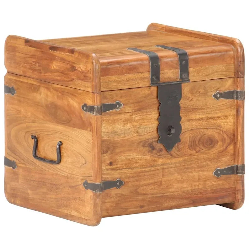 Kufer ze schowkiem i zatrzaskiem do sypialni, z litego drewna akacjowego - 15,7x15,7x15,7 (W x D x H)