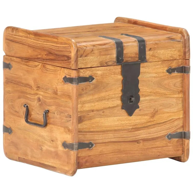 Kufer ze schowkiem i zatrzaskiem do sypialni, z litego drewna akacjowego - 15,7x15,7x15,7 (W x D x H)