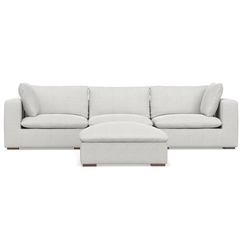 Set composto da divano modulare a 3 posti e pouf in tessuto performante di ciniglia vellutata