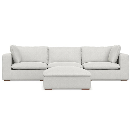 Set composto da divano modulare a 3 posti e pouf in tessuto performante di ciniglia vellutata