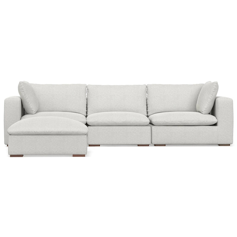 Modułowy zestaw: 3-osobowa sofa i pufa z miękkiej tkaniny szenilowej