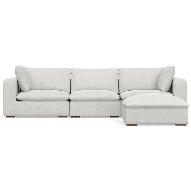 Modułowy zestaw: 3-osobowa sofa i pufa z miękkiej tkaniny szenilowej