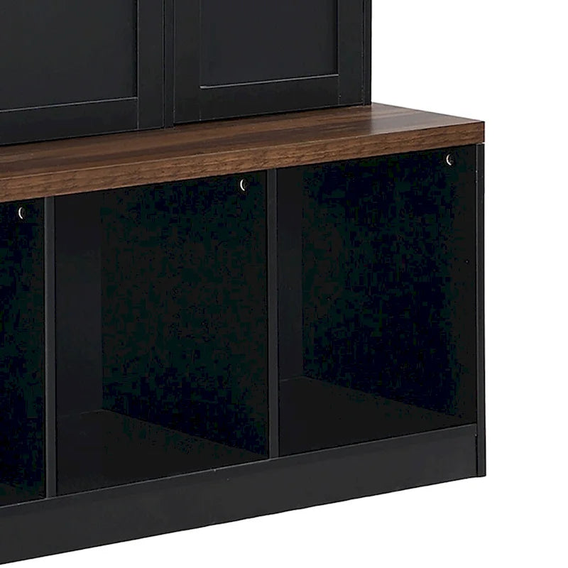 Elegante mobile appendiabiti alto in legno con 8 ante e 4 vani portaoggetti aperti
