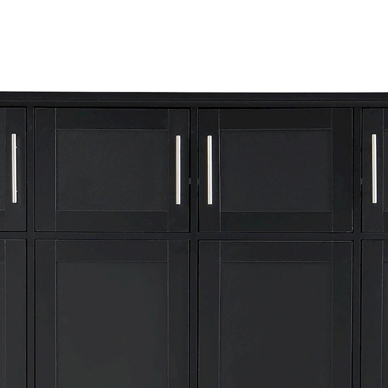 Elegante mobile appendiabiti alto in legno con 8 ante e 4 vani portaoggetti aperti