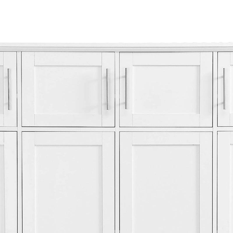Elegante mobile appendiabiti alto in legno con 8 ante e 4 vani portaoggetti aperti