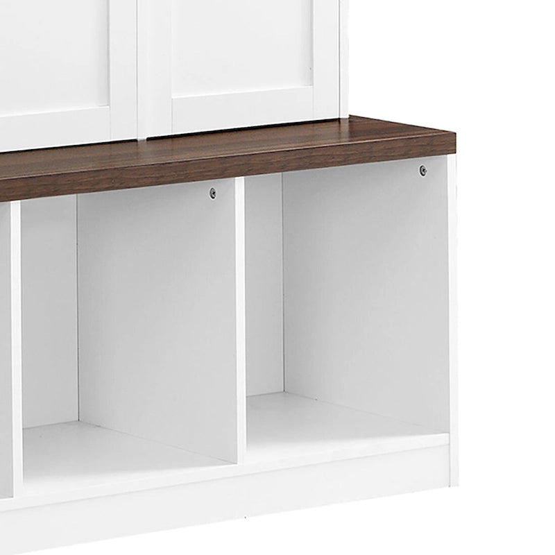 Elegante mobile appendiabiti alto in legno con 8 ante e 4 vani portaoggetti aperti