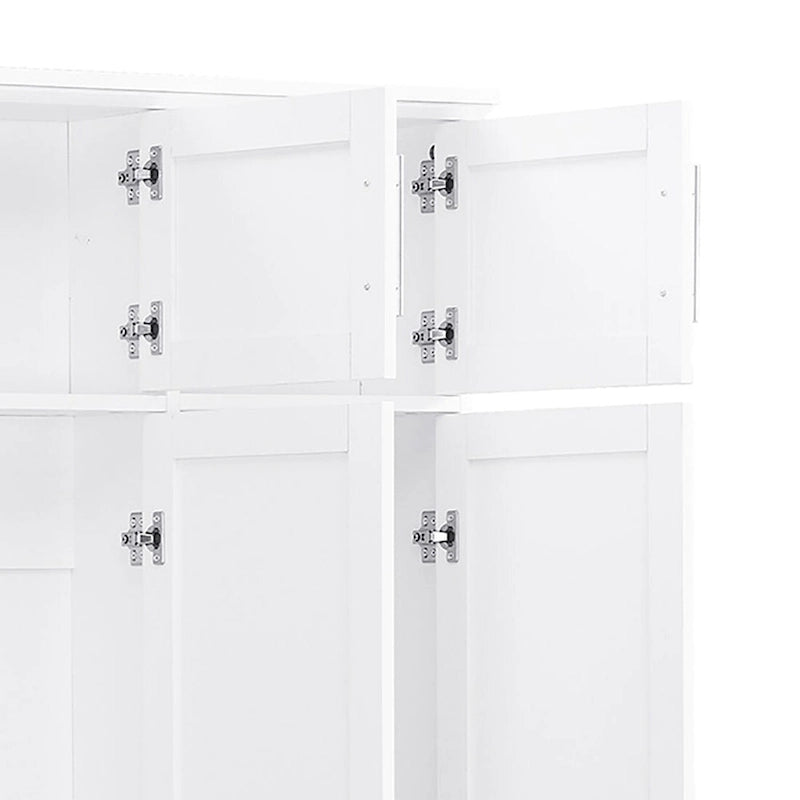 Elegante mobile appendiabiti alto in legno con 8 ante e 4 vani portaoggetti aperti