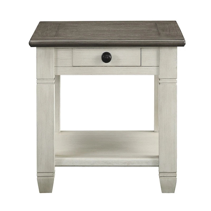 Antique Finish 1pc End Table with Drawer Bottom Shelf Wooden Side Table