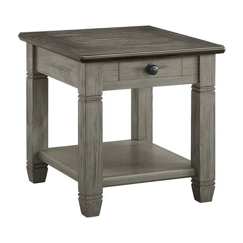 Antique Finish 1pc End Table with Drawer Bottom Shelf Wooden Side Table